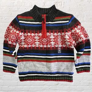 VTG Old Navy Wool Blend Nordic Fair Isle 1/4 Zip Sweater Ski Size 4T Holiday NWT